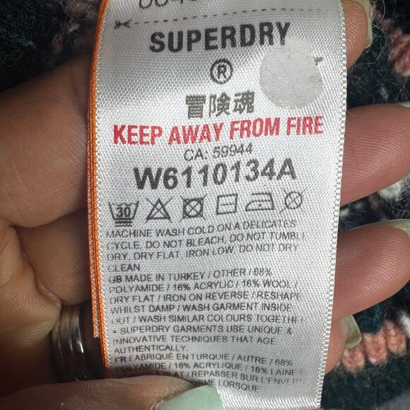 Superdry Sweater Womens 4 Pink Green Striped Mismatched Crew Pullover Casual - Picture 7 of 13